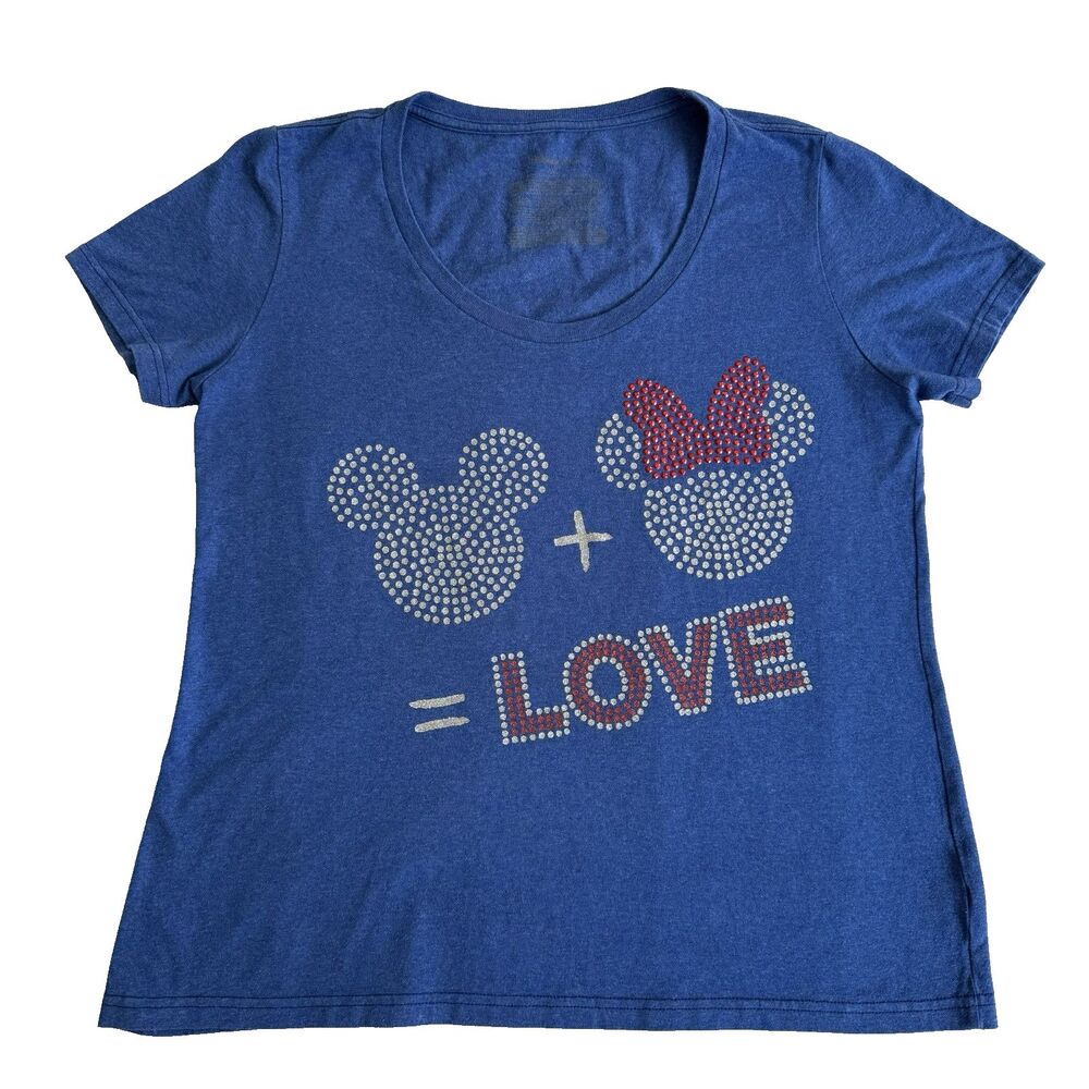 Women's Disney Store XL Mickey Minnie Equal Love TShirt Bling Glitter Misses Top